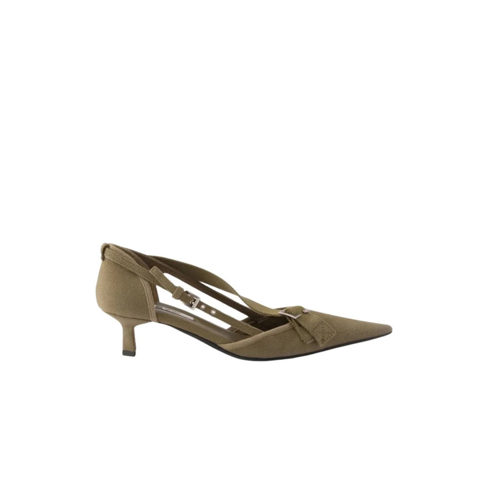 Prada - Pointed Slingback Olive Green Kitten Heel Pumps - IT 38